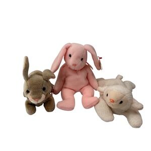 Vintage Ty Beanie Babies Lot Of 3 Plush Hoppity Fleece Nibbly Easter Bunny Lamb